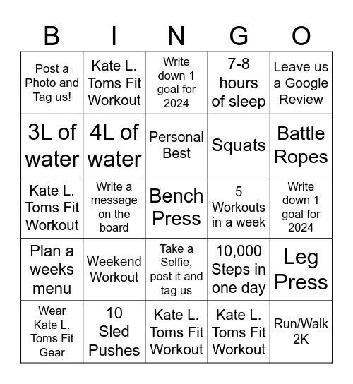 Kate L. Toms Fit January BINGO Card