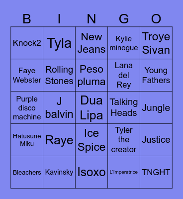 Arya’s Coachella Bingo Card