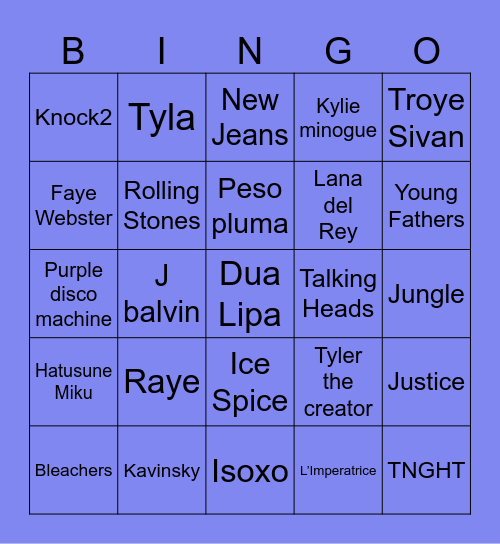 Arya’s Coachella Bingo Card
