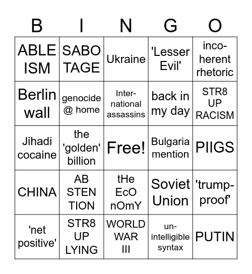 slop stream Bingo Card