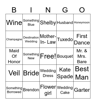 Bridal Shower Bingo Card