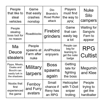 AniPhobia bingo Card