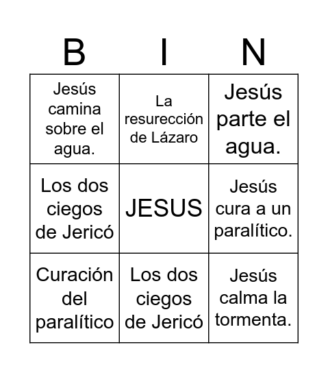 El Bingo de los Milagros Bingo Card