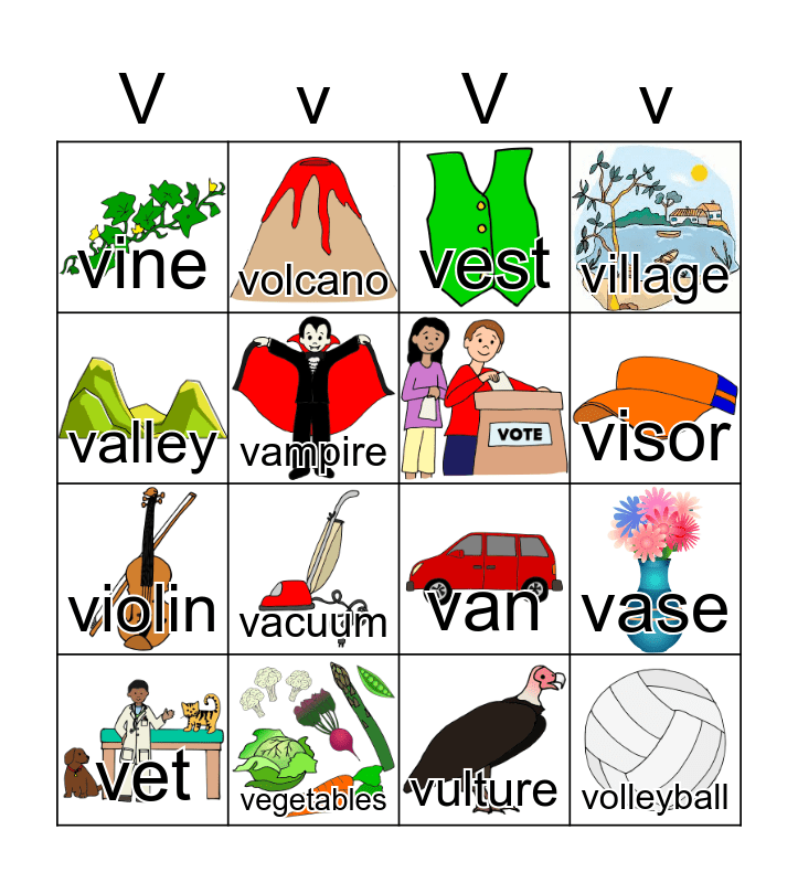 Letter V BINGO Card