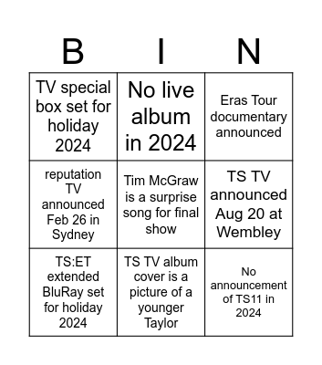 TS 2024 Bingo Card