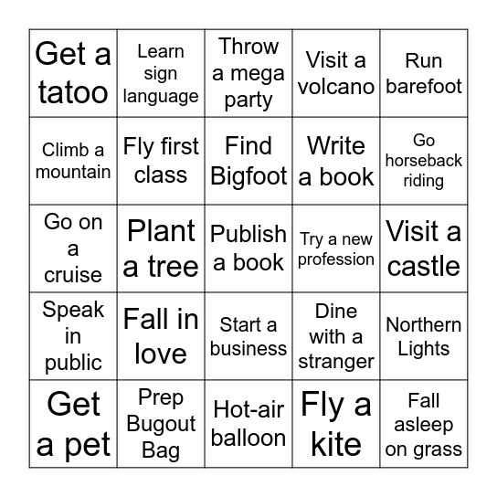 Top Things to do Before You Expire Bingo Card