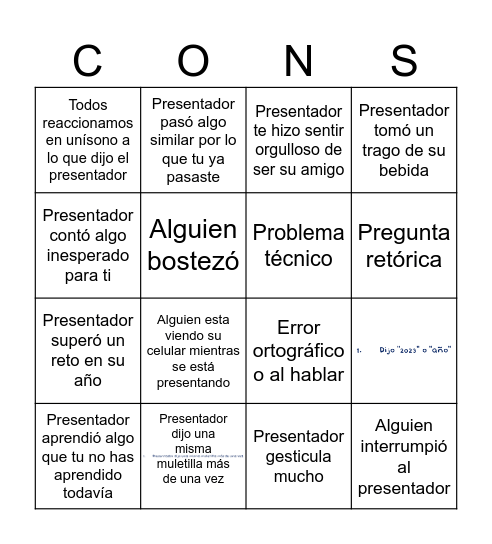 CONS Bingo Card