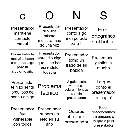 CONS Bingo Card