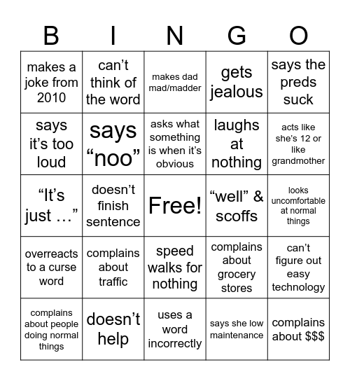 Kristy Bingo Card