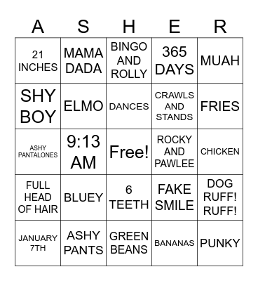 ASHER'S 1ST BIRTHDAY Bingo Card