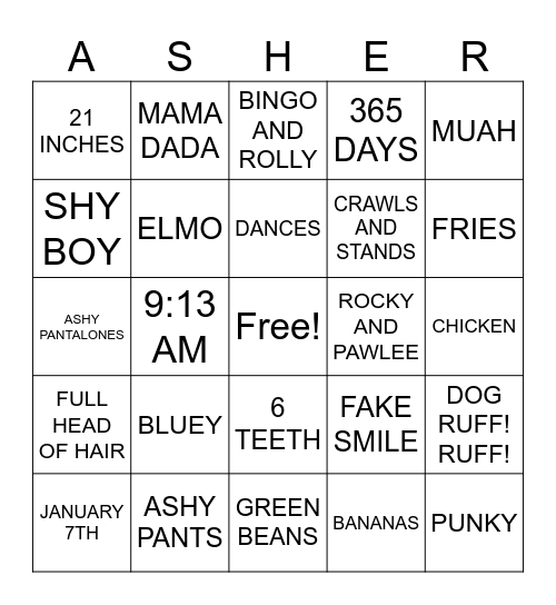 ASHER'S 1ST BIRTHDAY Bingo Card