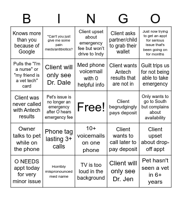 Call Center Bingo Card