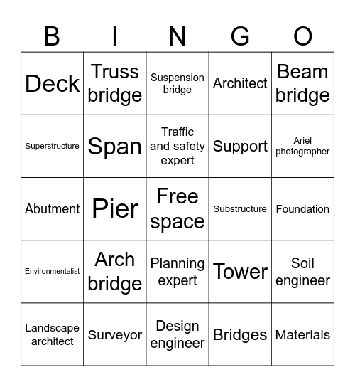 Building Bridges Bingo Card