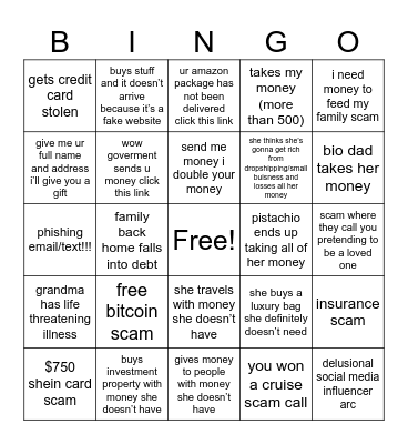 things that will happen to my mom Bingo Card