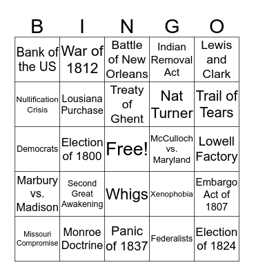 Period 4 Bingo Card