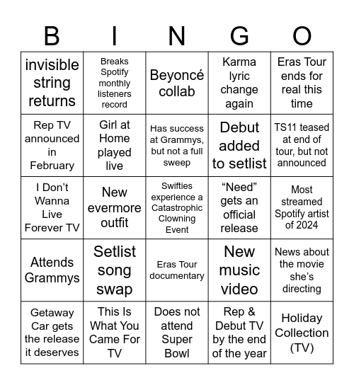 TS 2024 Bingo Card