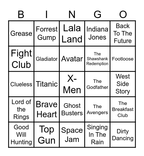 Popular Movies Bingo Card