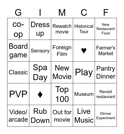 Date Night Bingo Card