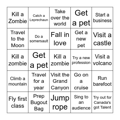 Things to do Before End of the World Bingo Card