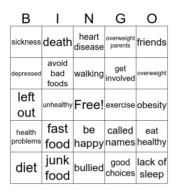 Obesity Bingo Card