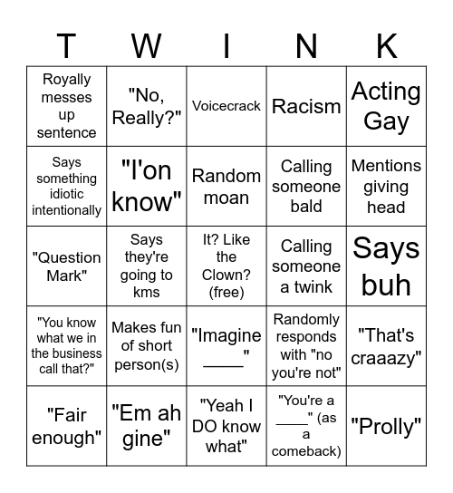 Zach Bingo Card