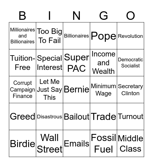 Bernie Bingo Card