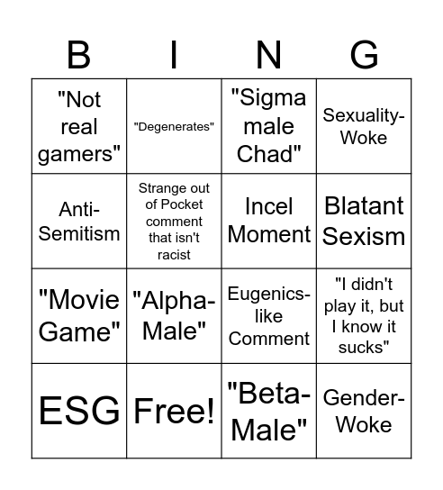 Synthetic Man-Go One Bingo Card