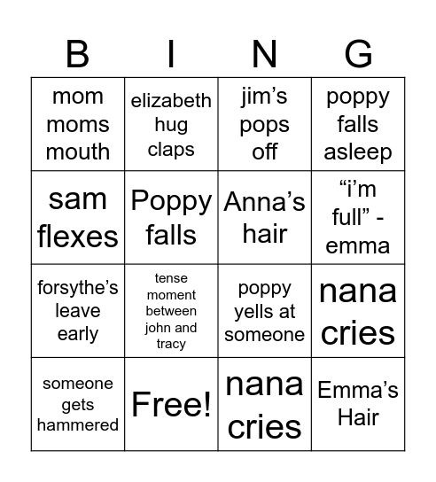 nana mom mom Bingo Card