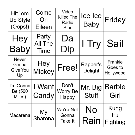 One Hit Wonder Bingo 66 Song Bingo Card