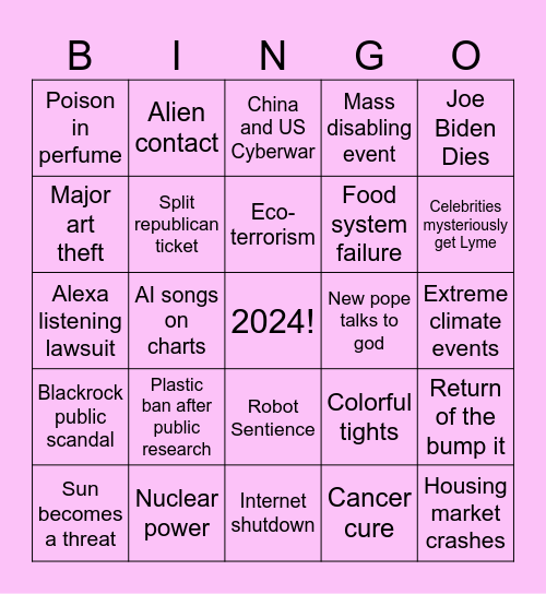 D’s 2024 Predictions Bingo Card