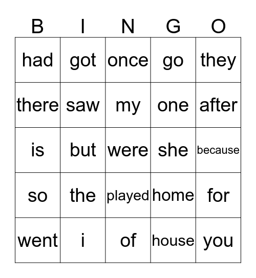 SIGHT WORDS BINGO Card