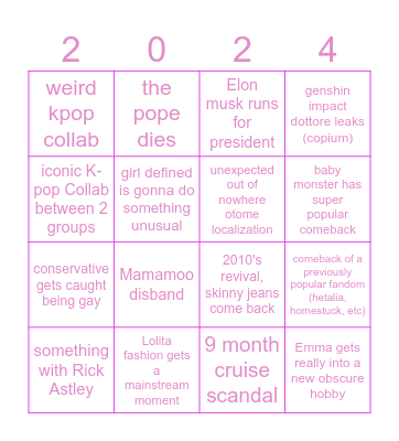 2024 predictions bingo Card