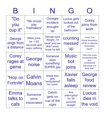 VC Gang Bingo Card
