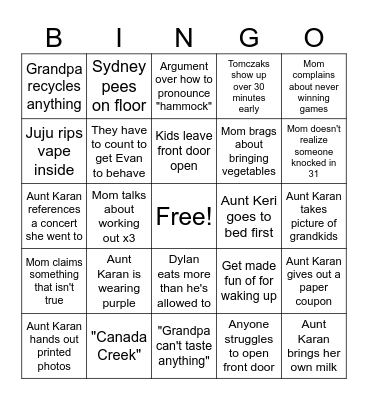 Eubank Family Bingo Card