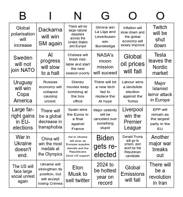 2024 Predictions Bingo Card