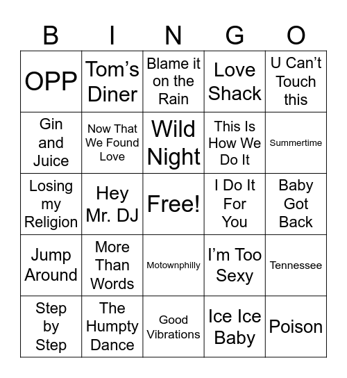 90's Jams Bingo Card