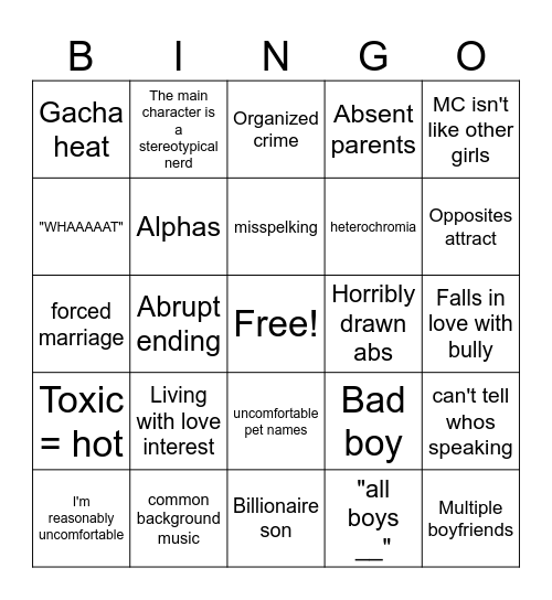 Gacha Life Bingo Card