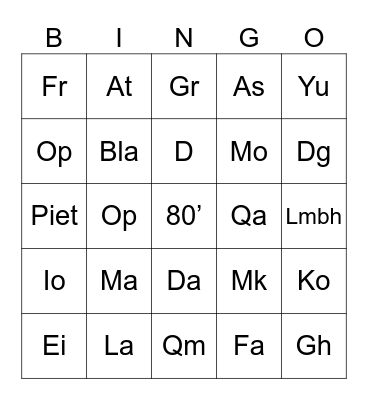 Muziek bingo Card