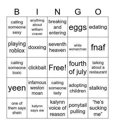 Sinjin Bingo Card