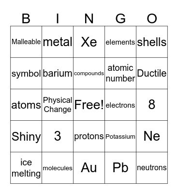 Periodic Table Bingo Card