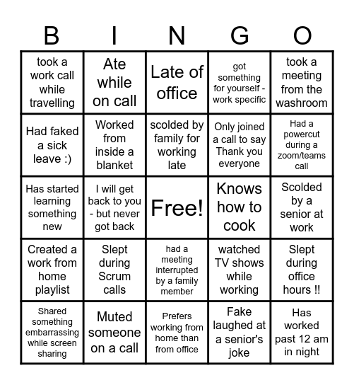 ZS Office Bingo ! Bingo Card