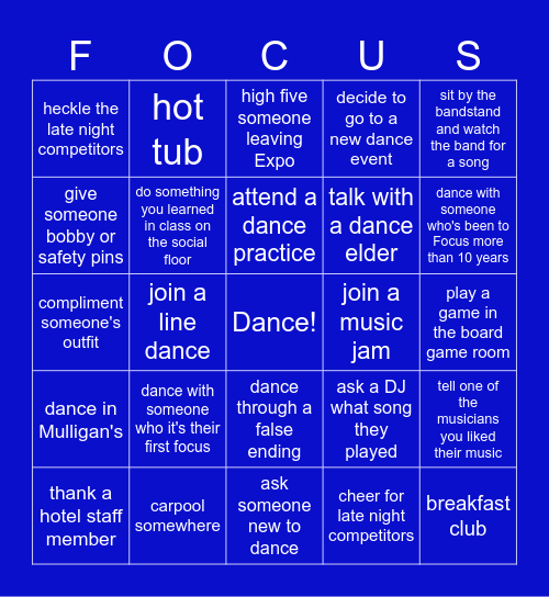 Lindy Focus Funanigan Bingo Card