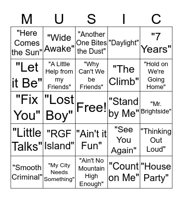 Musical Bingo Card