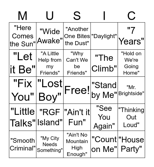 Musical Bingo Card