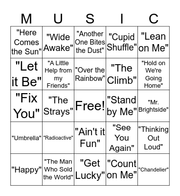 Musical Bingo Card
