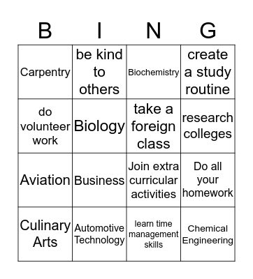 College Careers & College Tips Bingo Card