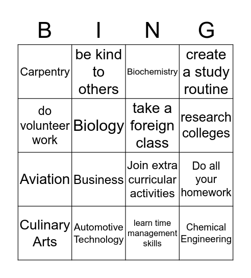 College Careers & College Tips Bingo Card