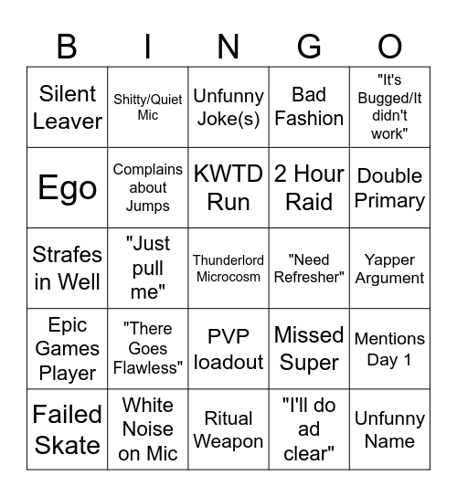 LFG Bingo 1 Bingo Card