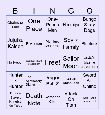 Random Anime Bingo Card