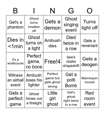 Phasmo Bingo Card